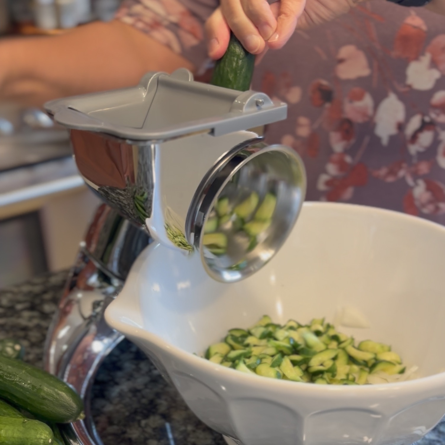 Saladmaster making slivers of zuccini