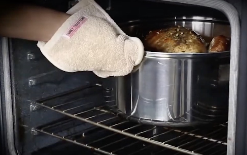 Roasted Chicken in oven for finishing touches