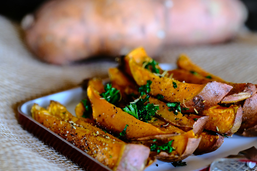 Sweet potato wedges in electric skillet